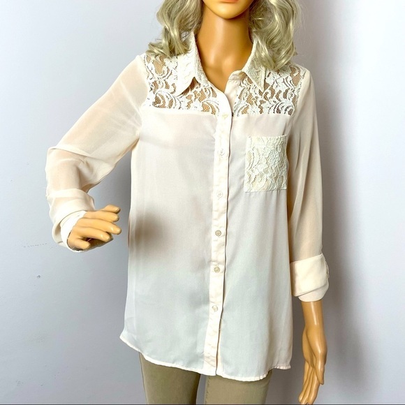 Miss Me Sheer Tunic Top Size Small | Color: Cream Condition: Great (Gently Used, - Picture 1 of 12